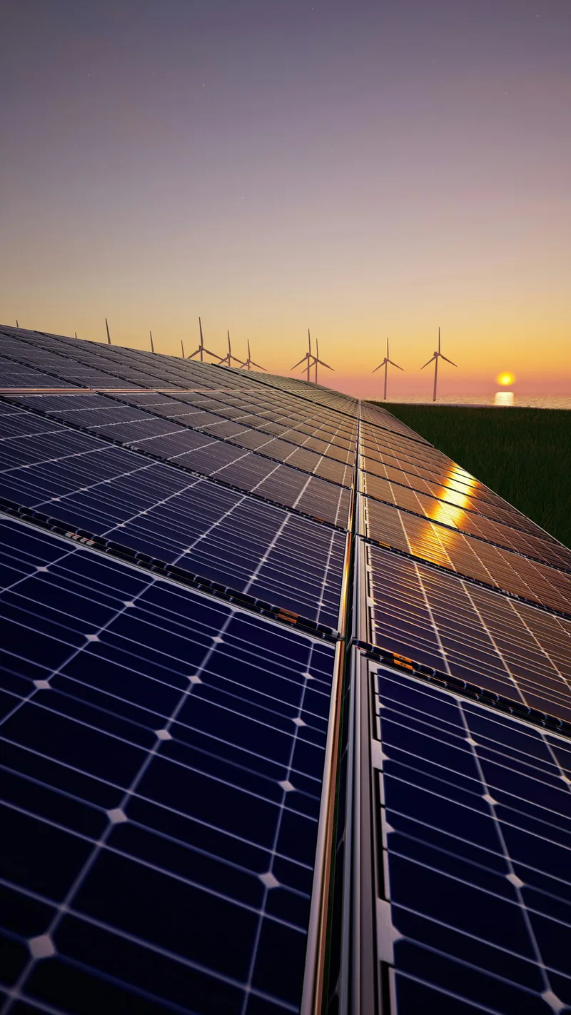 Painéis solares em instalação fotovoltaica